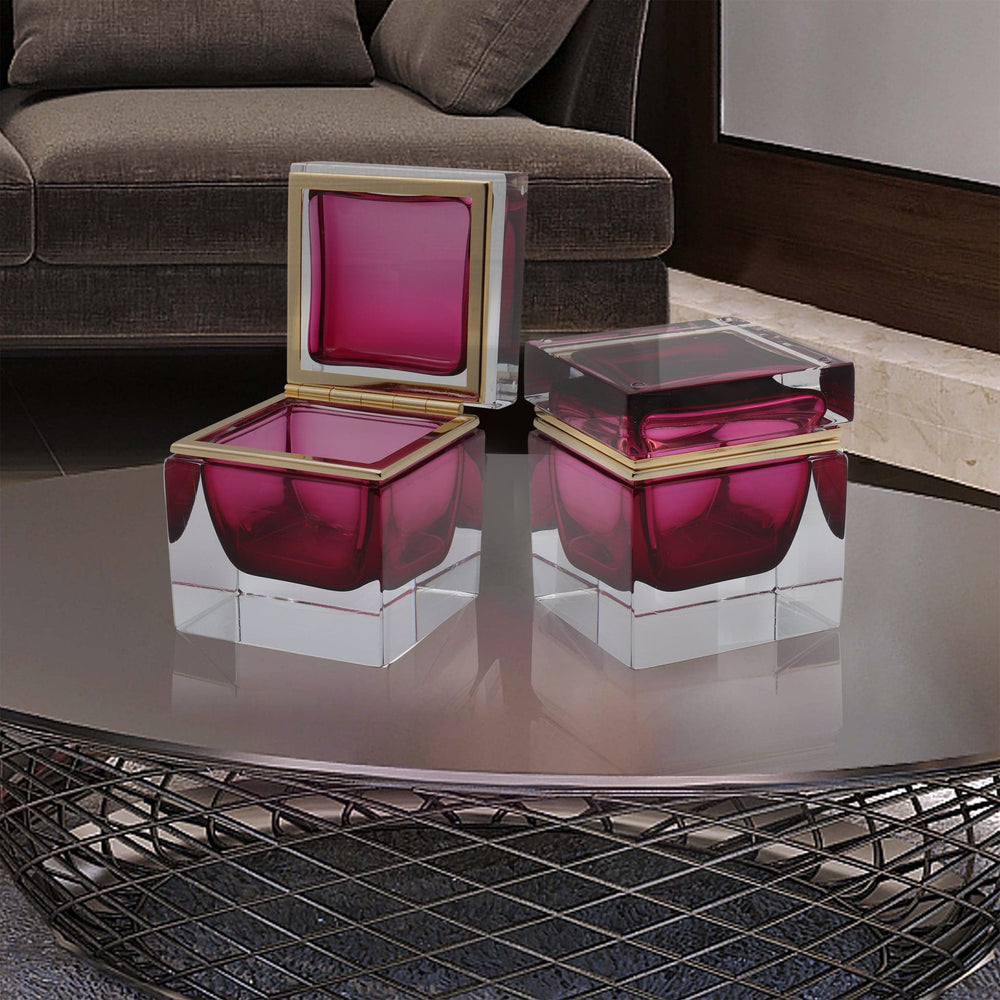 Murano Glass Ornamental Container SQUARE Ruby Red 02